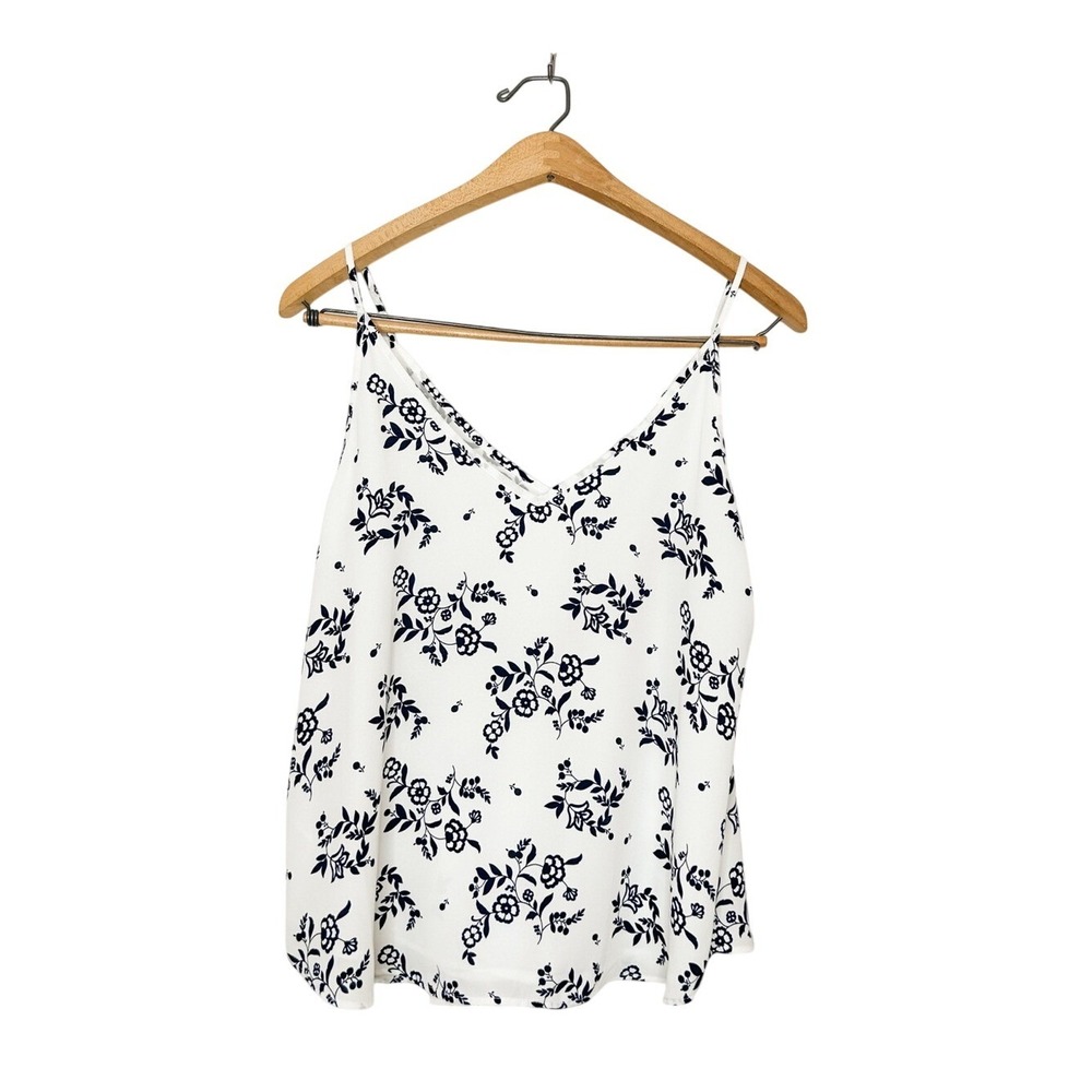 Ann Taylor LOFT Sleeveless Floral Print Cami Tank Top Blouse White Small S
